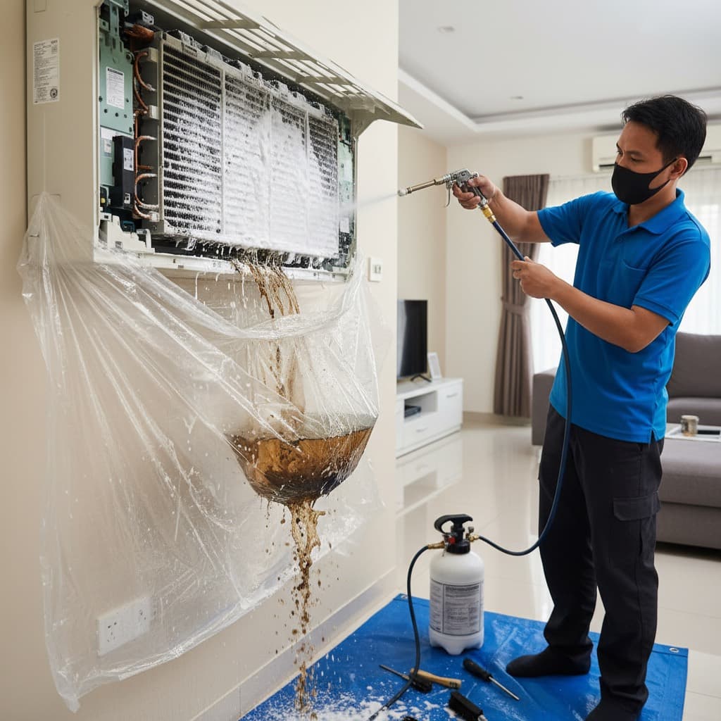 Aircond Xiaomi Servis & Chemical Wash Xiaomi dipasang di dinding rumah Malaysia