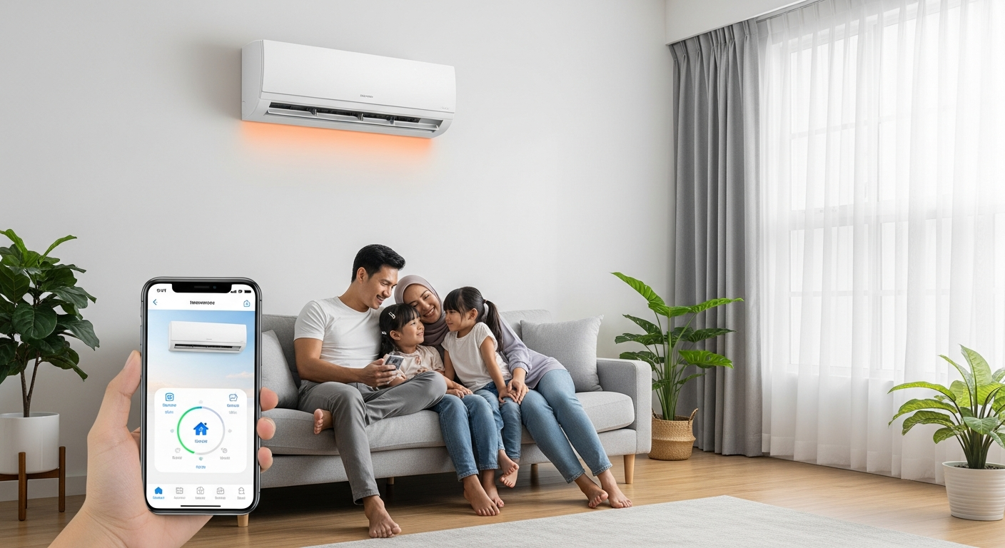 Aircond Xiaomi dalam ruang tamu moden Malaysia