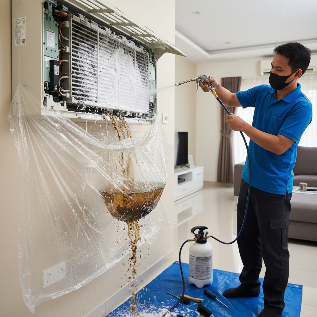 Aircond Xiaomi Servis & Chemical Wash Xiaomi dipasang di dinding rumah Malaysia