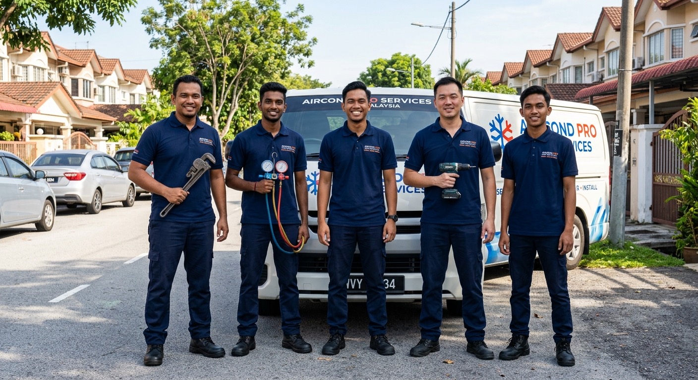 Pasukan juruteknik aircond Xiaomi bersedia sebelum kerja pemasangan bermula